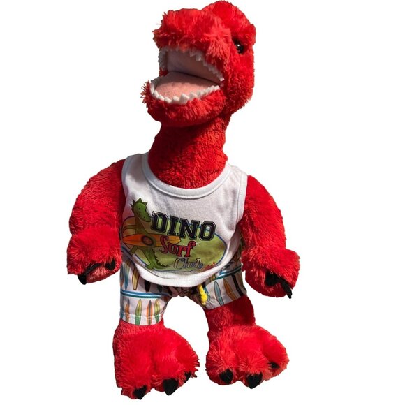 Build a Bear Red Brachiosaurus Dinosaur Plush 17 in Red Body Surf Club Outfit - Picture 2 of 6